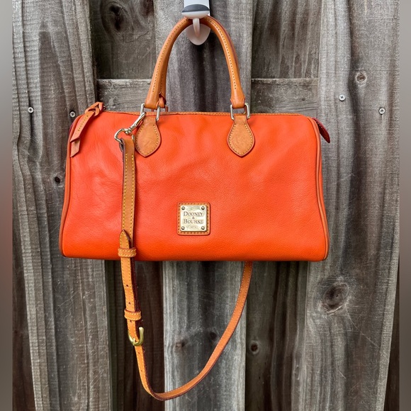 Dooney Orange Leather Satchel Barrel Bag 28cm - Picture 4 of 13